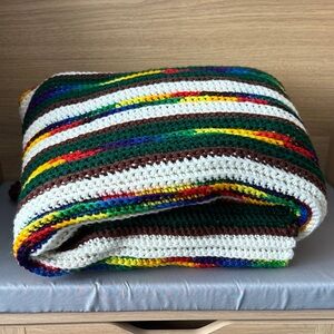 Rainbow Handmade Striped Multicolor Crochet Throw Blanket